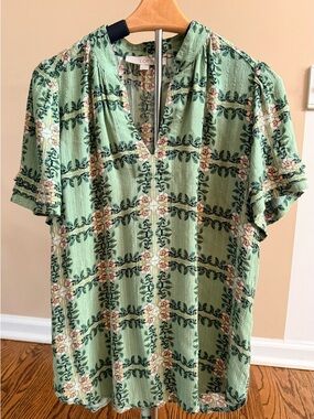 LOFT Mint Green Floral V-Neck Short Sleeve Top